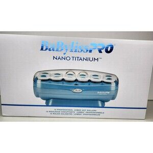 BaByliss Pro Nano Titanium Jumbo Hot Rollers w/ Butterfly & Metal Clips, 12 each